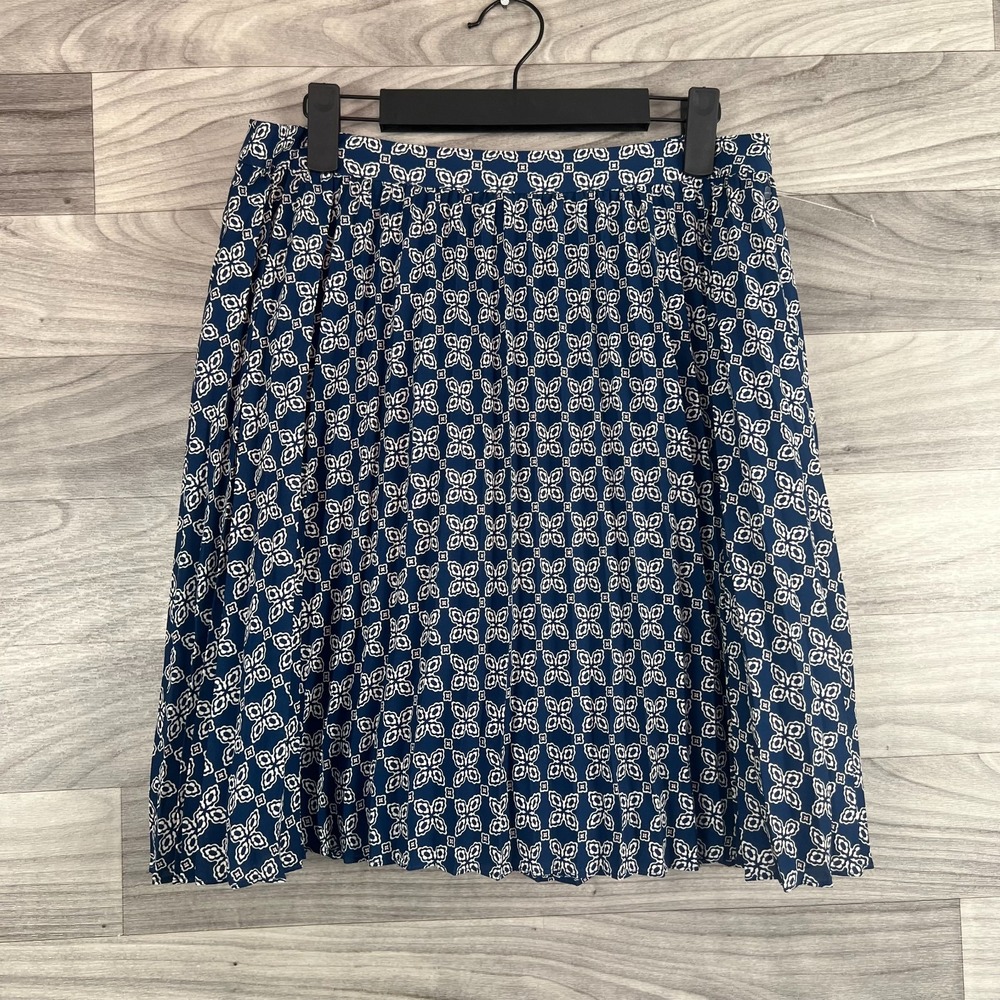 J.Crew Mini Skirt Women's Size 10 Blue Polyester Floral Print Pleated‎ Side-Zip